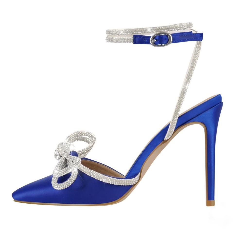 Rhinestone Bow High Heel Sandal in Cobalt